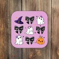 Spooky Season Cute Boo Ghost Coquette Halloween Coaster thumb 0