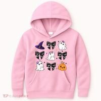 Spooky Season Cute Boo Ghost Coquette Halloween Kids Hoodie thumb 0