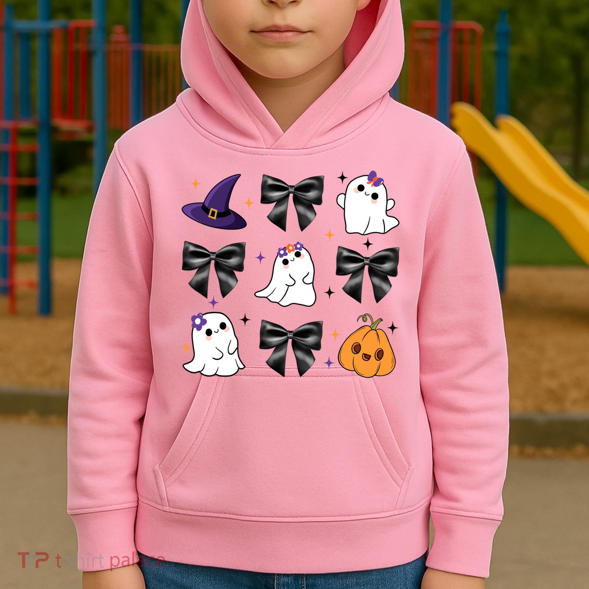 Spooky Season Cute Boo Ghost Coquette Halloween Kids Hoodie