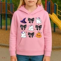 Spooky Season Cute Boo Ghost Coquette Halloween Kids Hoodie thumb 3