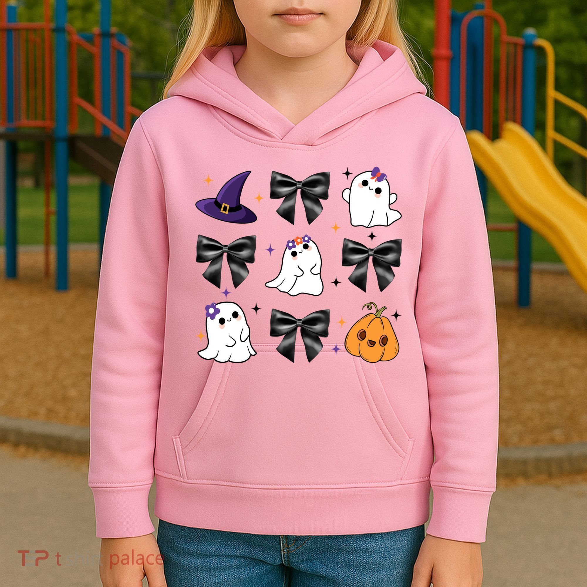 Spooky Season Cute Boo Ghost Coquette Halloween Kids Hoodie