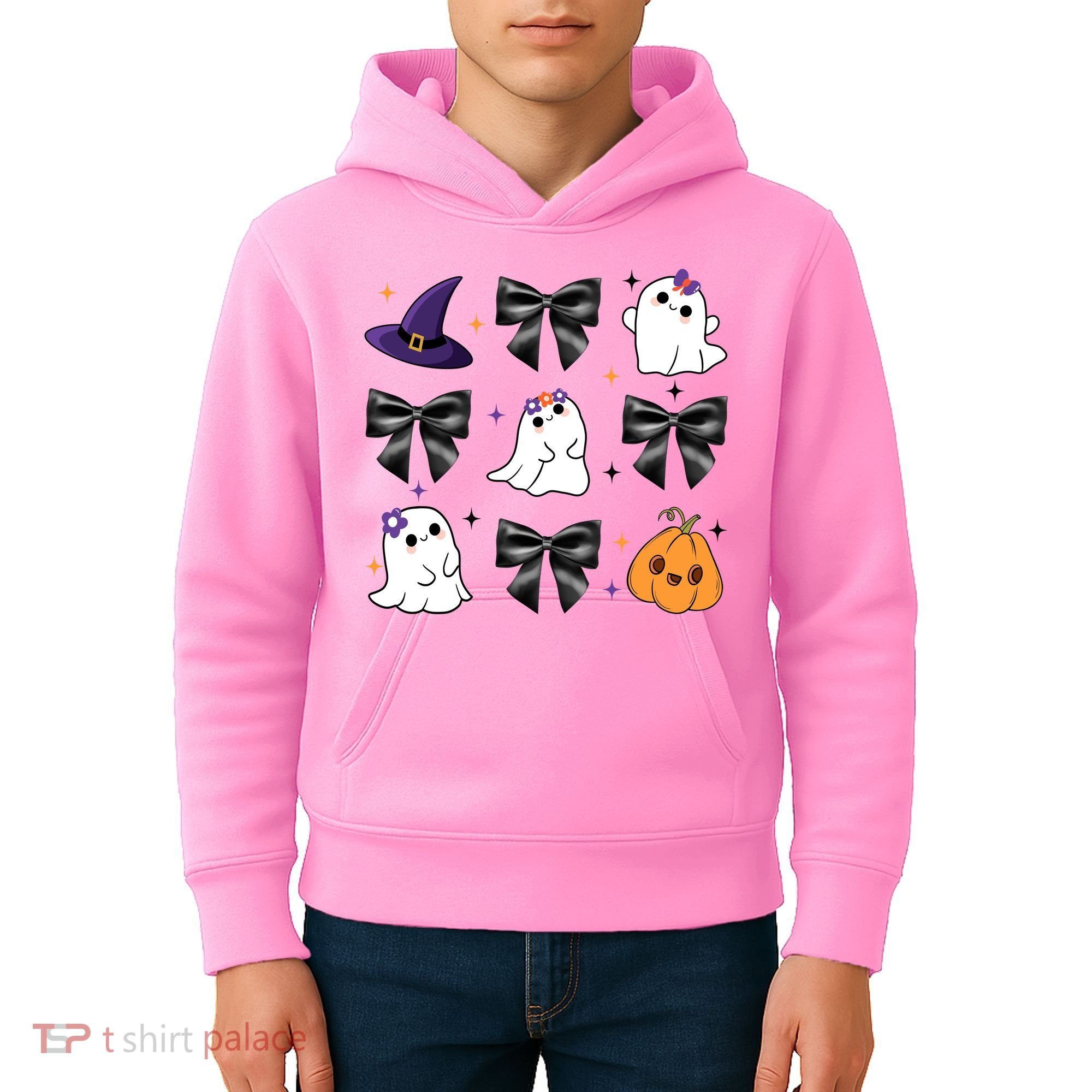 Spooky Season Cute Boo Ghost Coquette Halloween Kids Hoodie