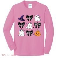 Spooky Season Cute Boo Ghost Coquette Halloween Kids Long Sleeve Shirt thumb 0