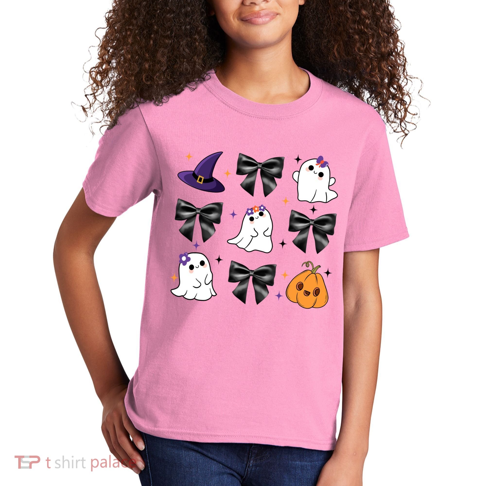 Spooky Season Cute Boo Ghost Coquette Halloween Kids T-Shirt