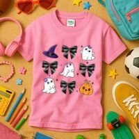 Spooky Season Cute Boo Ghost Coquette Halloween Kids T-Shirt thumb 3