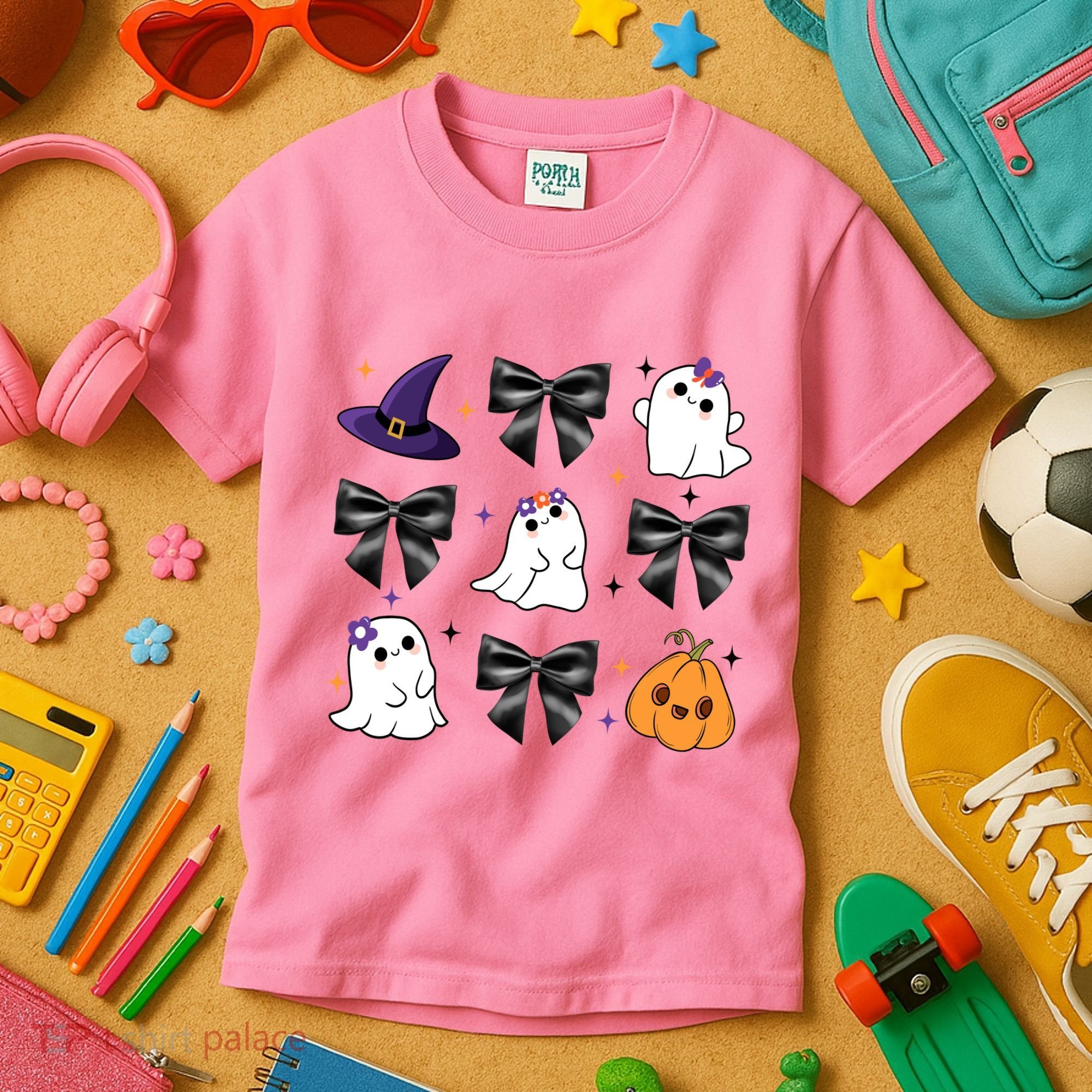 Spooky Season Cute Boo Ghost Coquette Halloween Kids T-Shirt