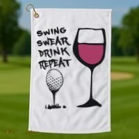 Swing Swear Drink Repeat Golf & Wine Wome Golf Towel thumb 1