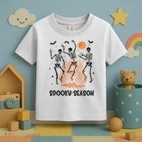 Spooky Season Dancing Skeleton Halloween Costume Funny Cute Toddler T-Shirt thumb 3