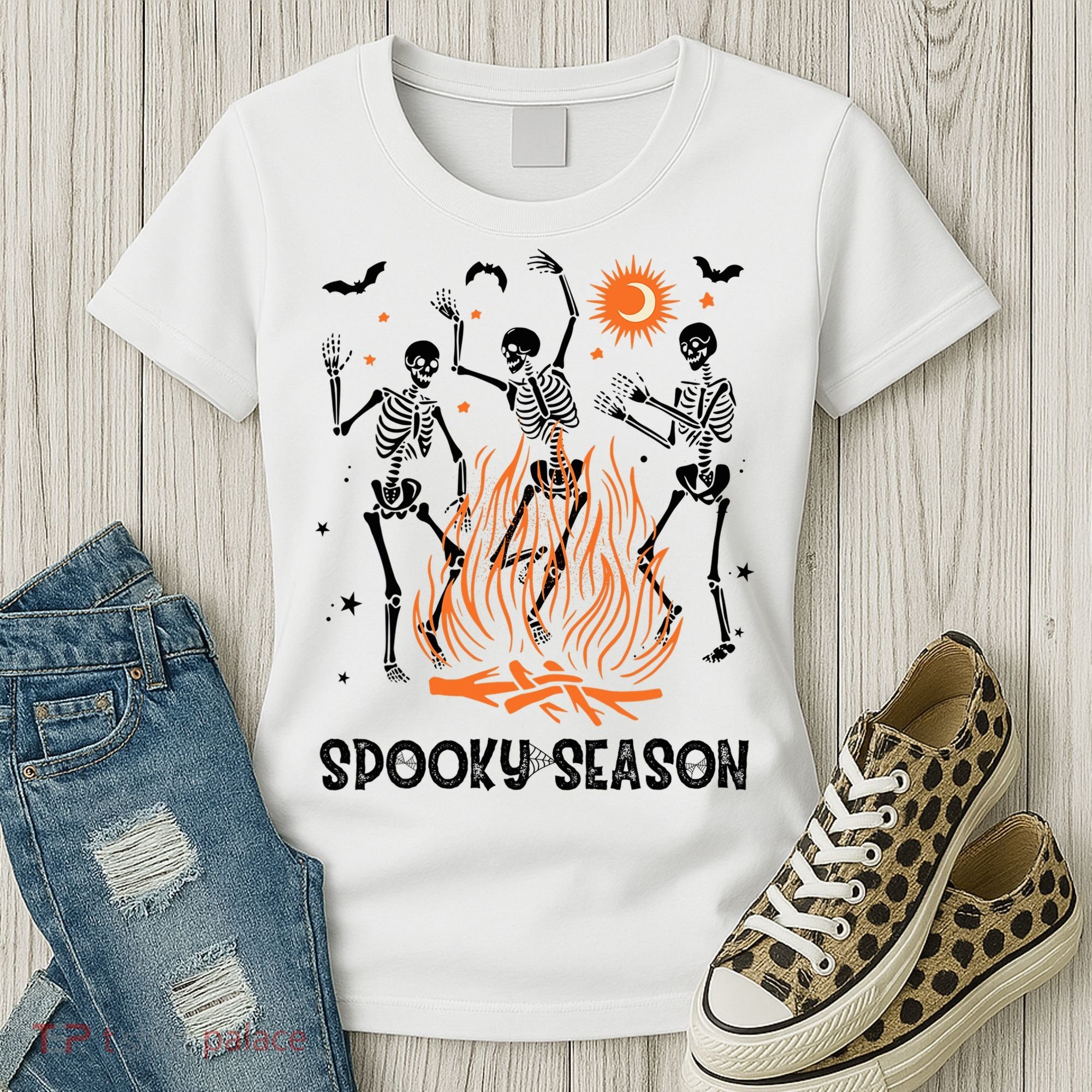 Spooky Season Dancing Skeleton Halloween Costume Funny Cute Women's T-Shirt