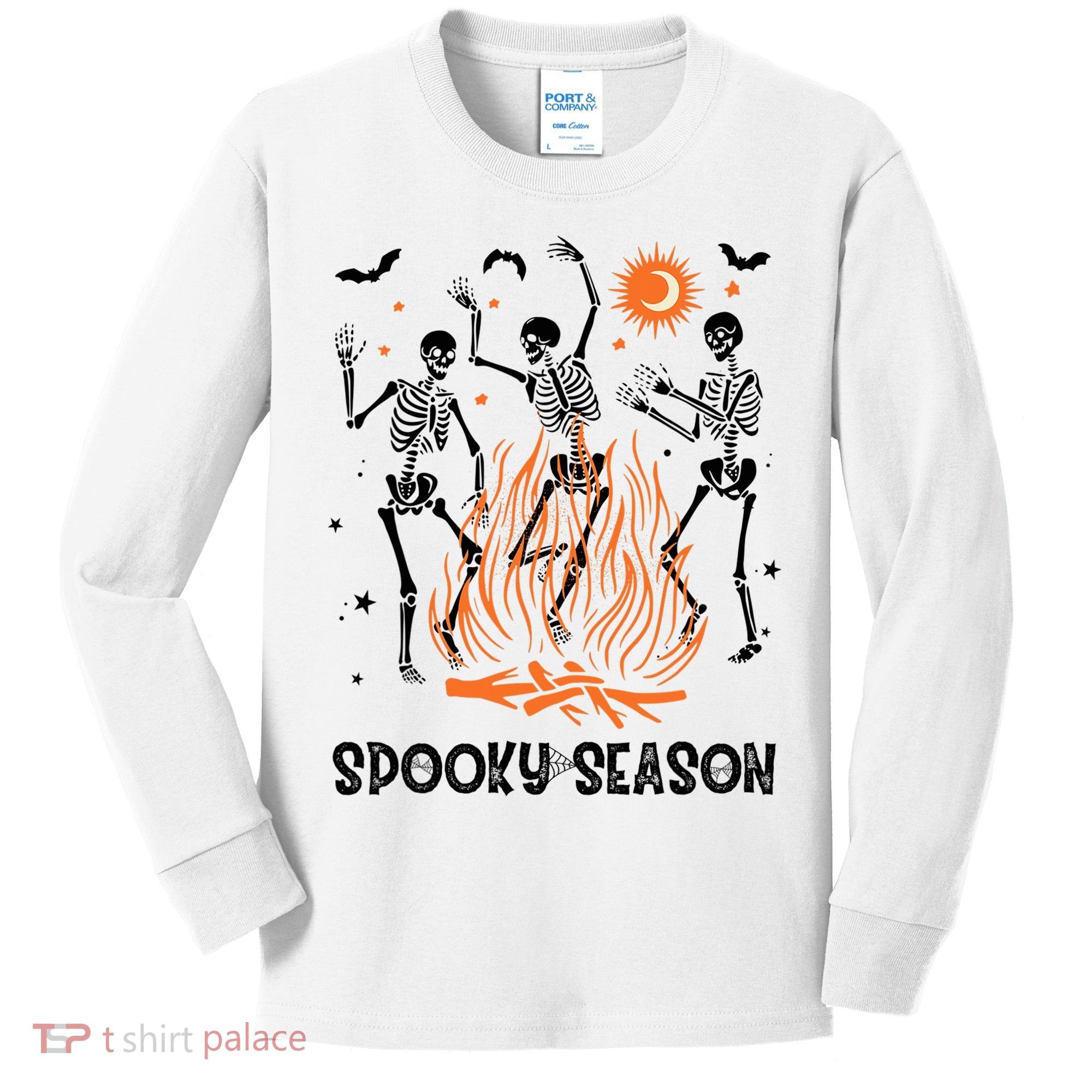 Spooky Season Dancing Skeleton Halloween Costume Funny Cute Kids Long Sleeve Shirt