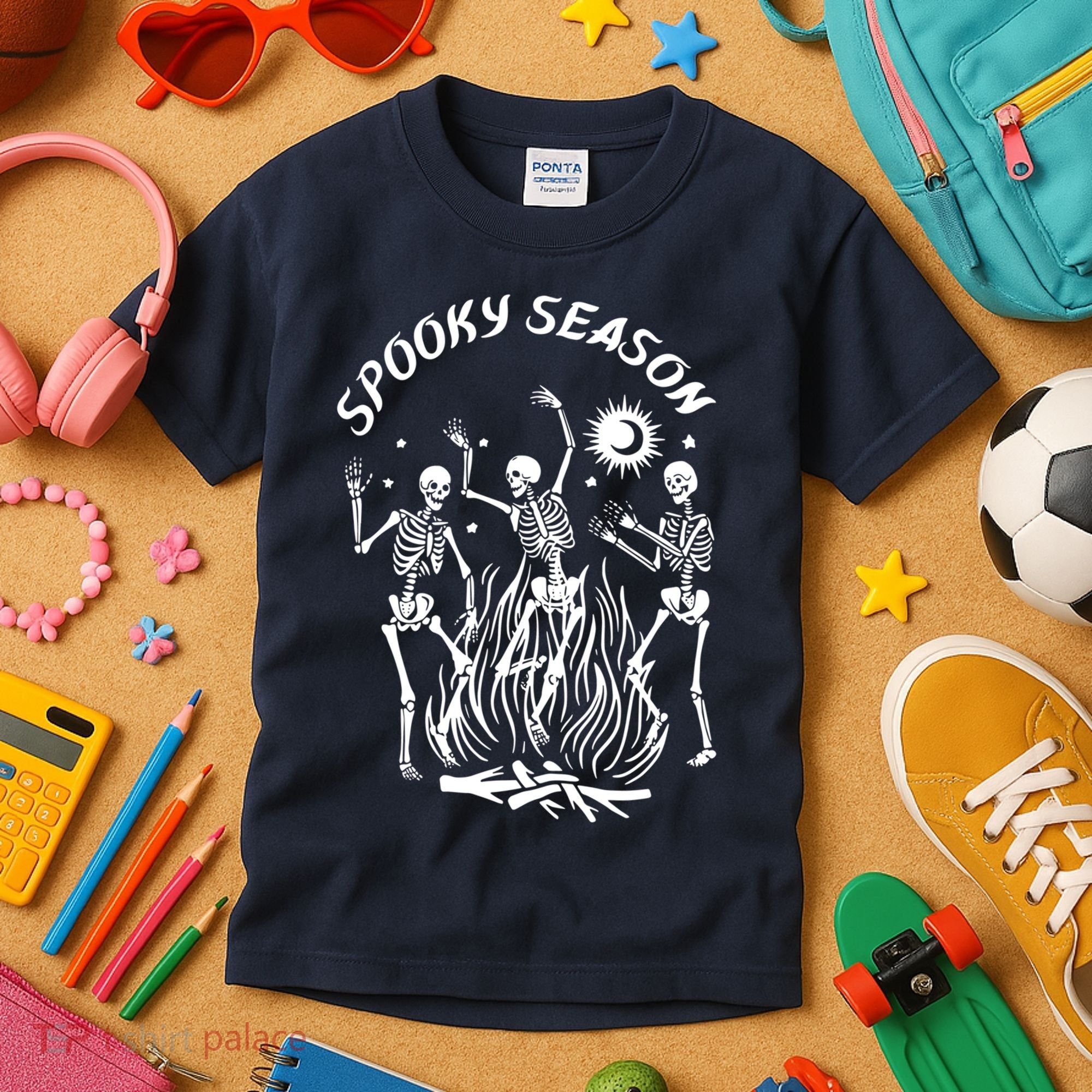 Spooky Season Dancing Skeleton Halloween Costume Kids T-Shirt