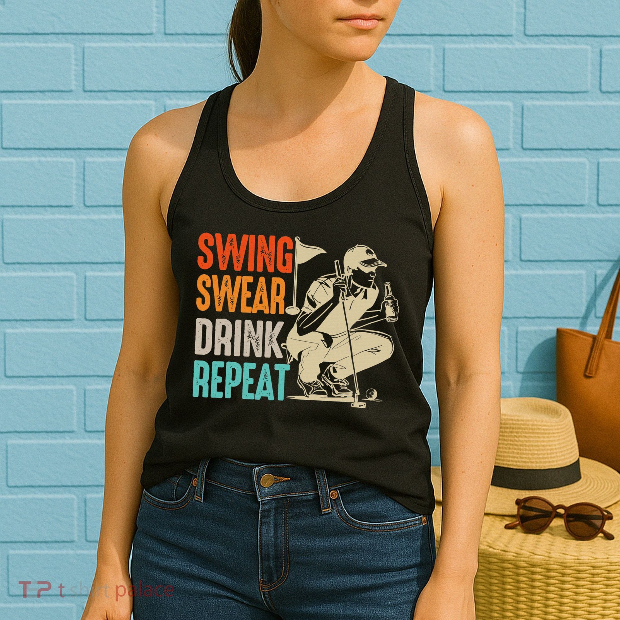 Swing Swear Drink Repeat Love Golf  Golf Enthusiast Women's Tank Top
