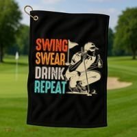 Swing Swear Drink Repeat Love Golf  Golf Enthusiast Golf Towel thumb 1