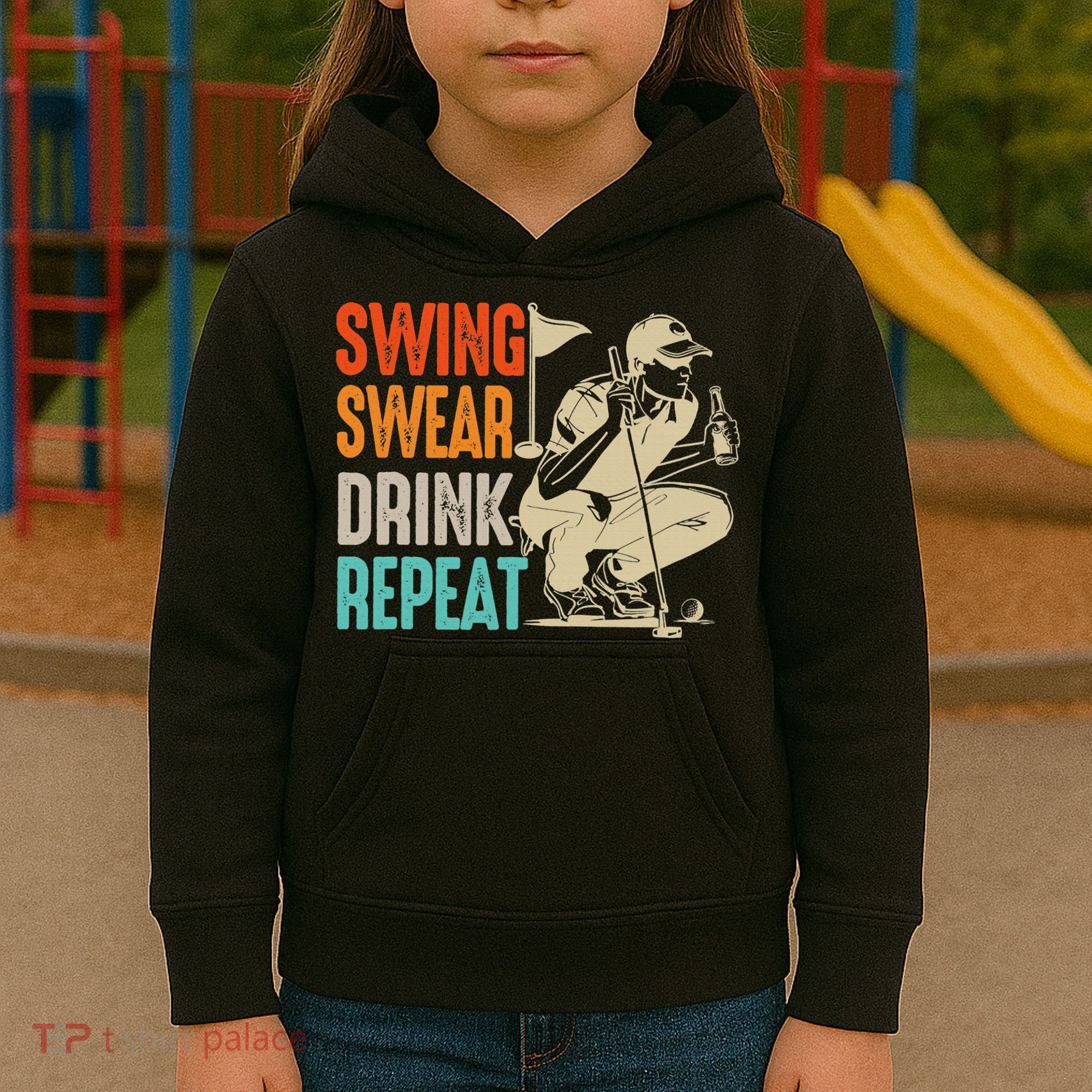Swing Swear Drink Repeat Love Golf  Golf Enthusiast Kids Hoodie