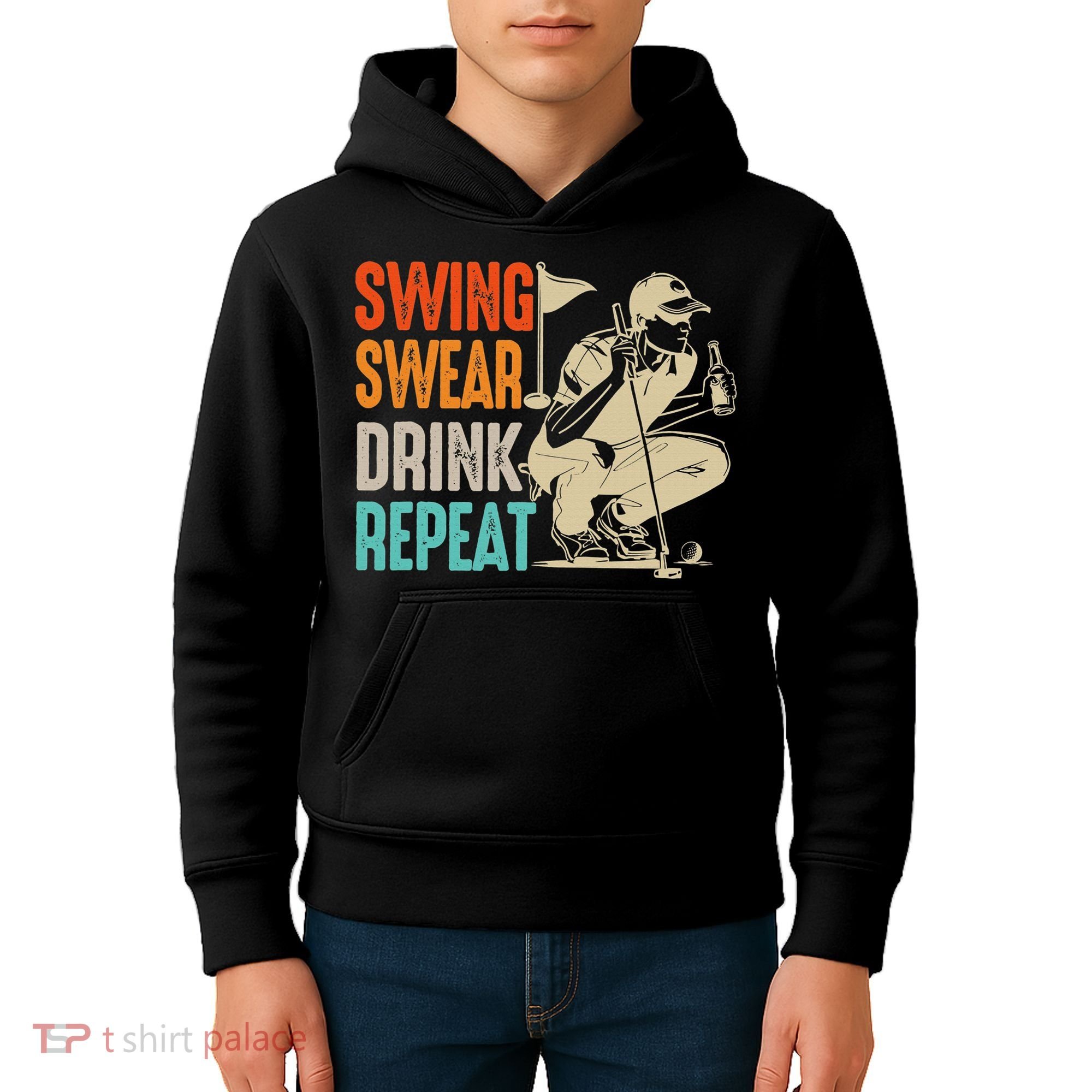 Swing Swear Drink Repeat Love Golf  Golf Enthusiast Kids Hoodie