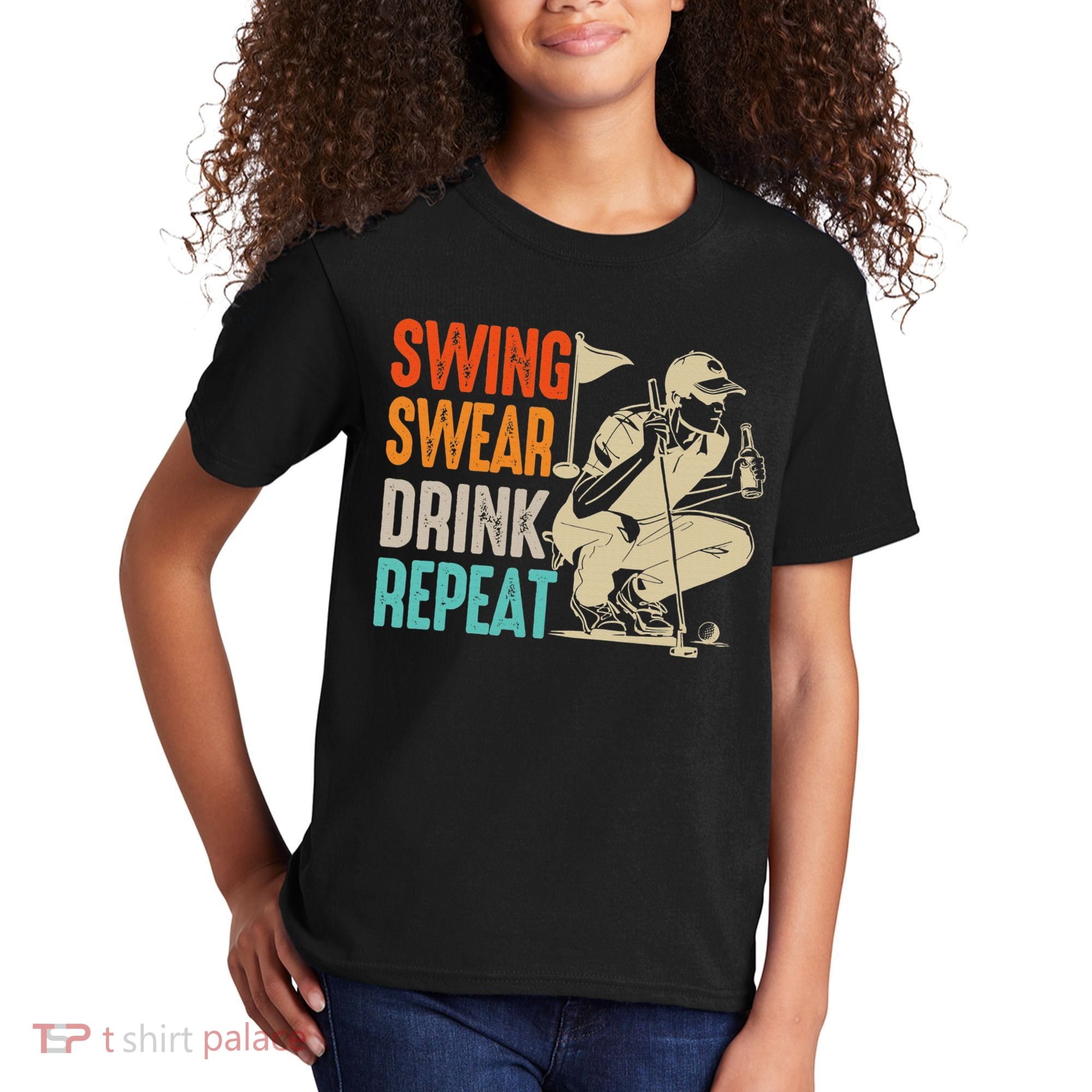 Swing Swear Drink Repeat Love Golf  Golf Enthusiast Kids T-Shirt