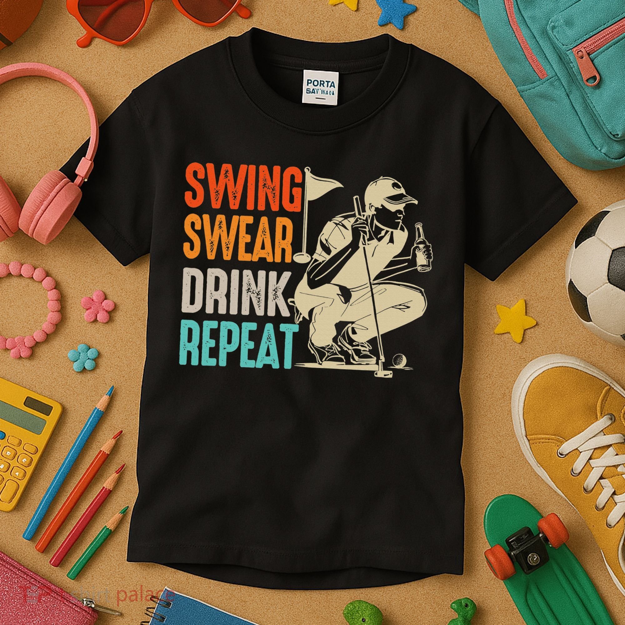Swing Swear Drink Repeat Love Golf  Golf Enthusiast Kids T-Shirt