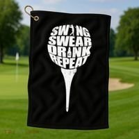 Swing Swear Drink Repeat Player Funny  Golf Lover Golf Towel thumb 1