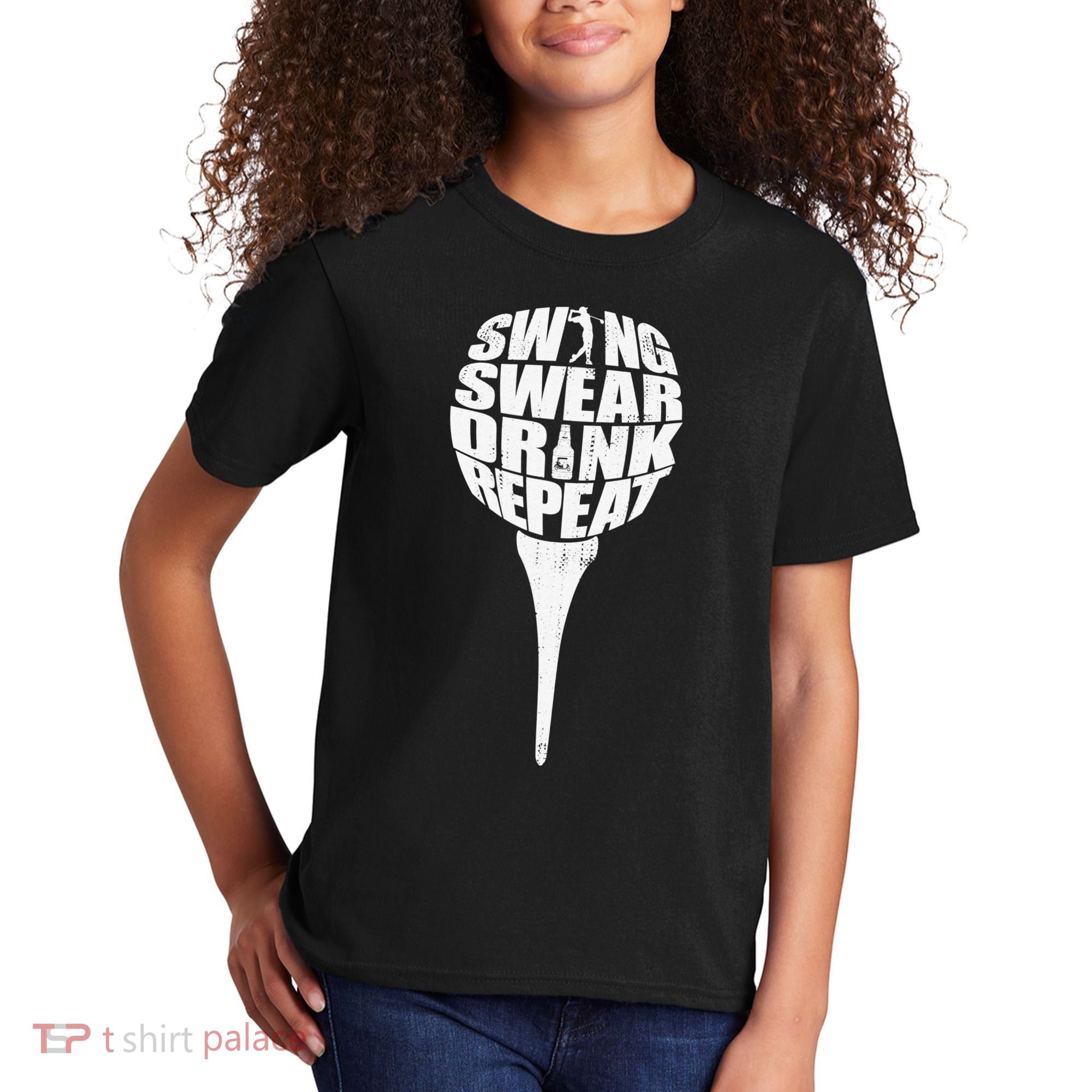 Swing Swear Drink Repeat Player Funny  Golf Lover Kids T-Shirt