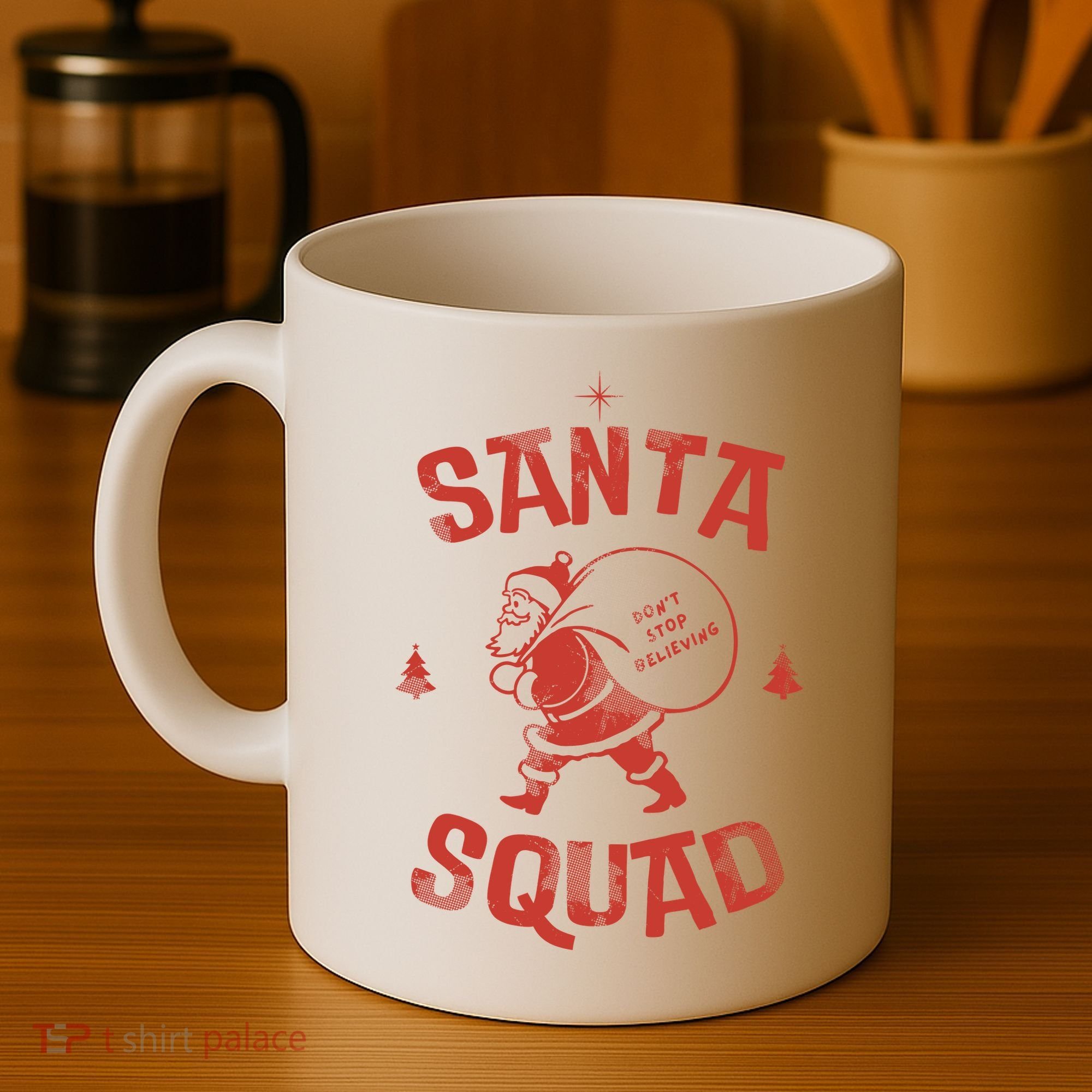 Santa Squad Dont Stop Believing Christmas Coffee Mug