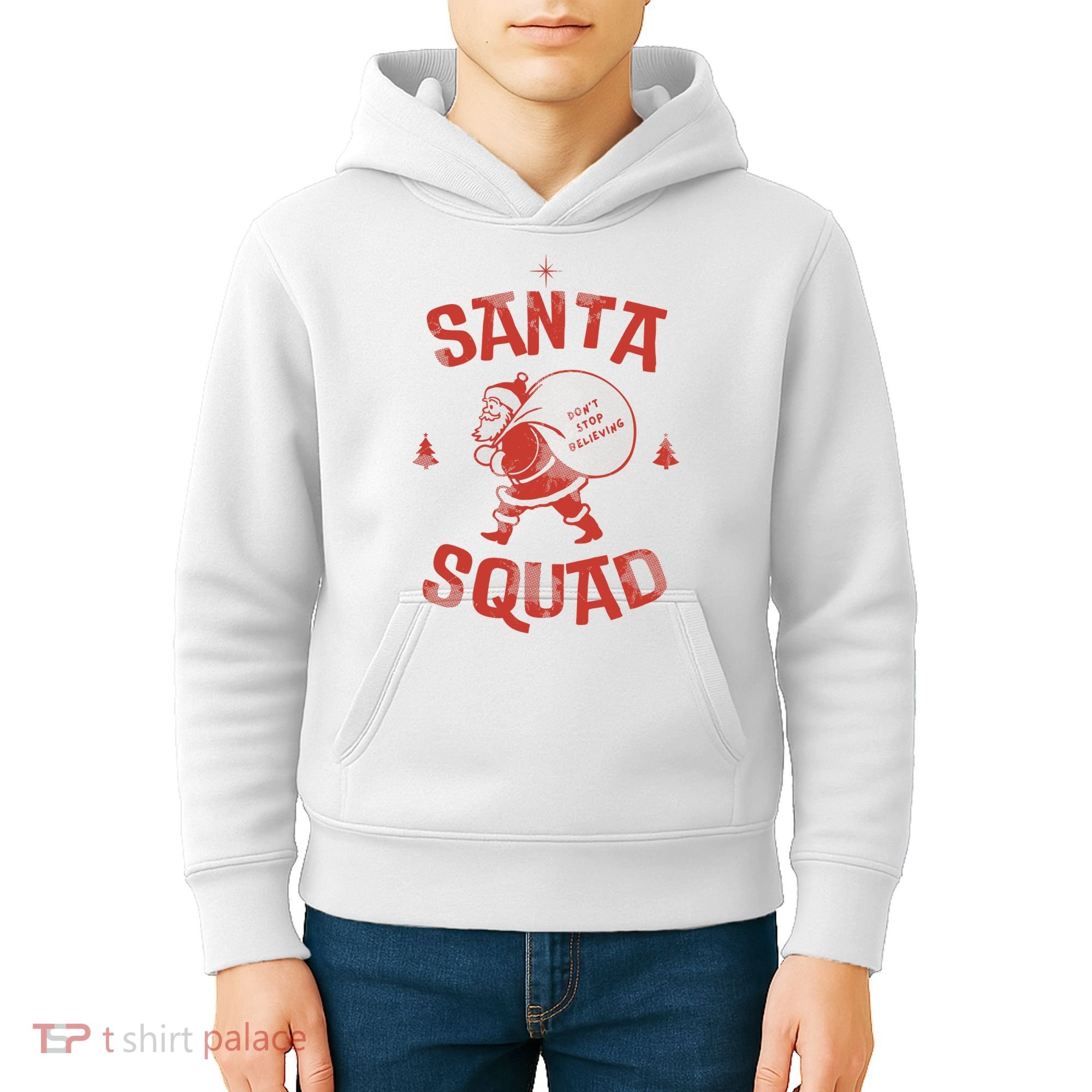 Santa Squad Dont Stop Believing Christmas Kids Hoodie