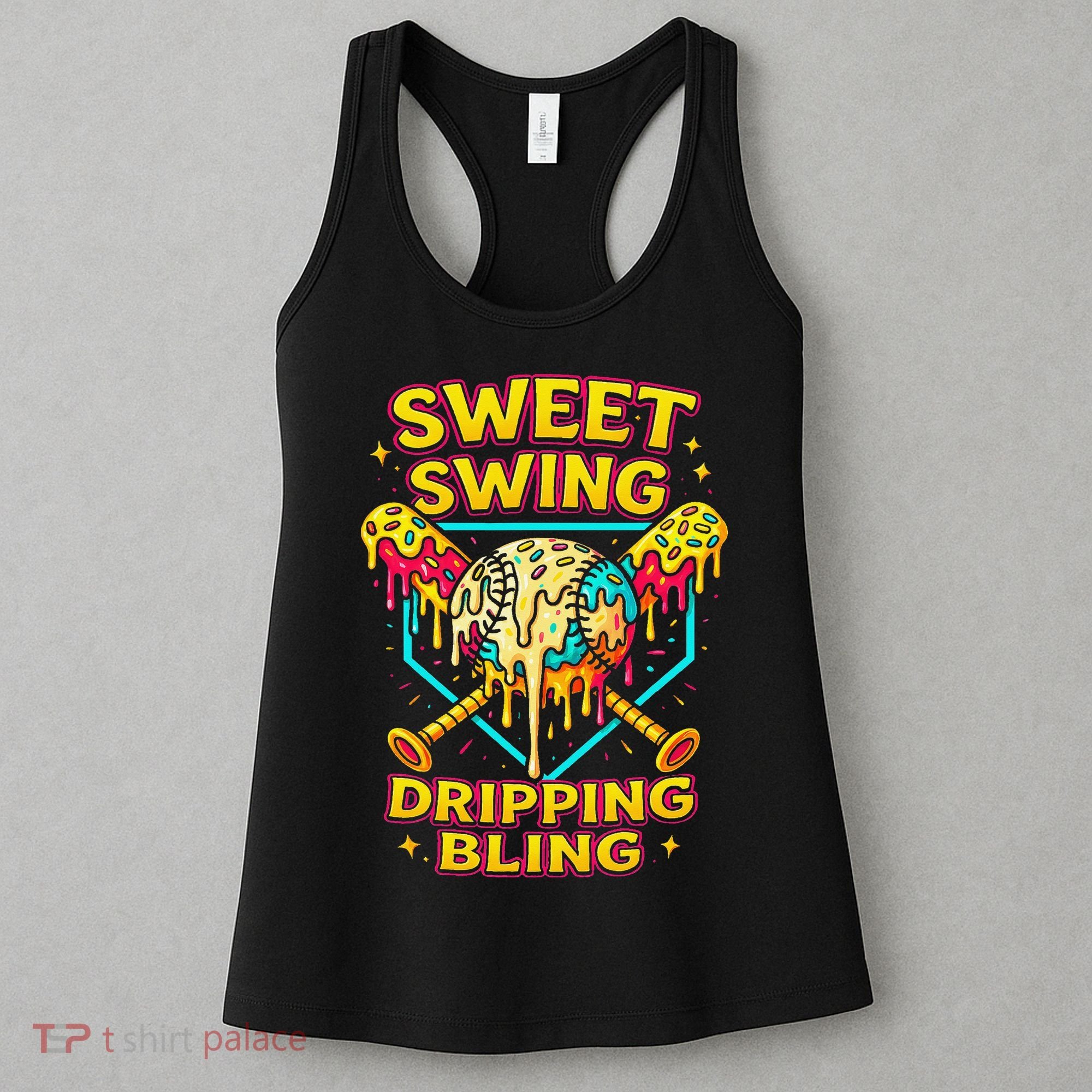Sweet Swing Dripping Bling Baseball Women's Tank Top
