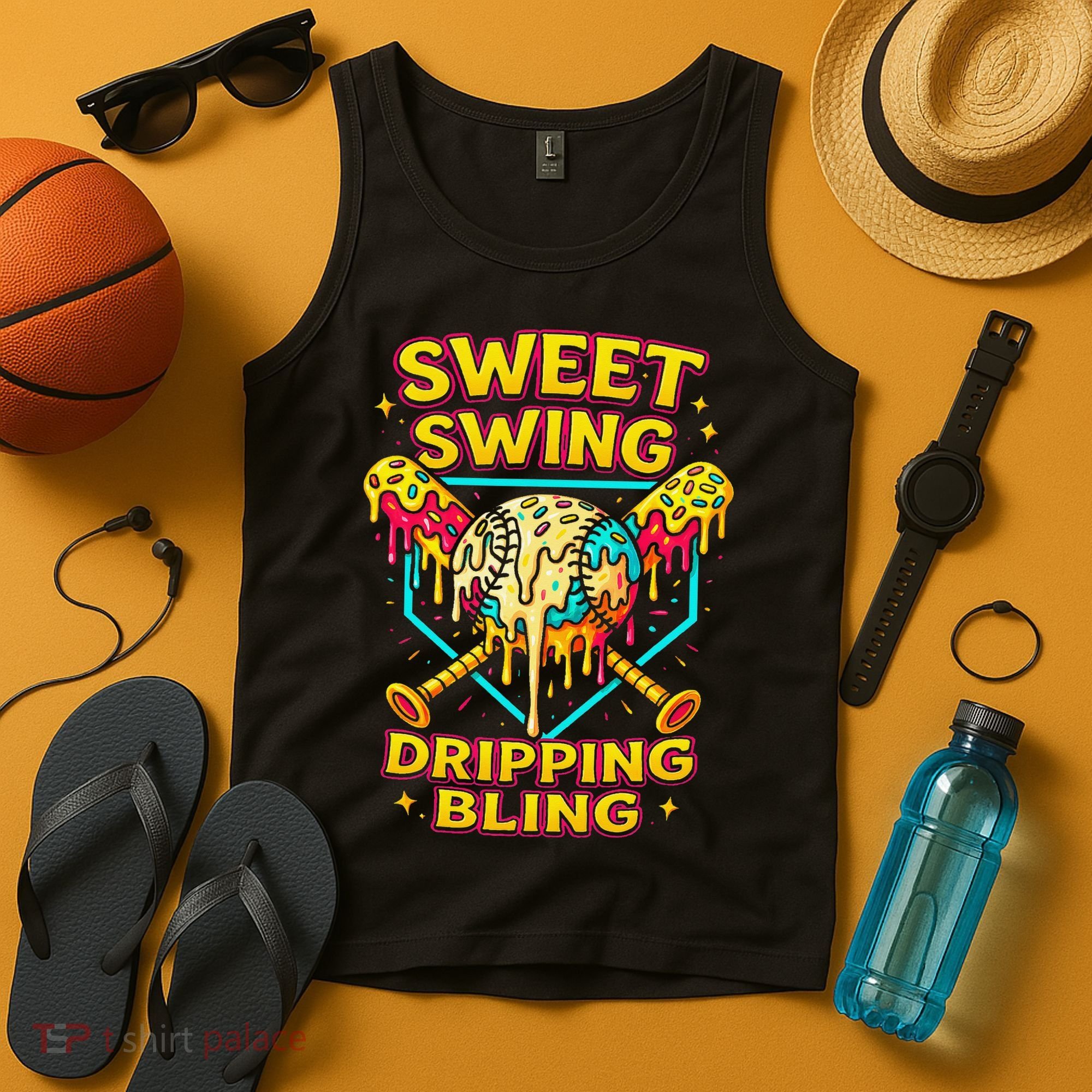 Sweet Swing Dripping Bling Baseball Tank Top