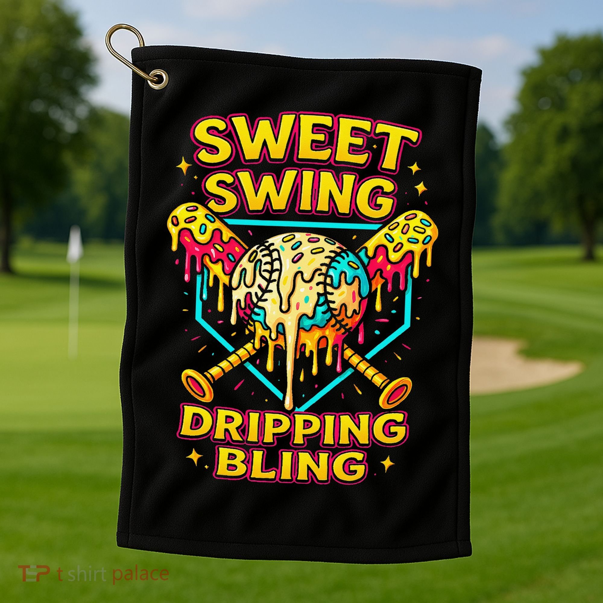 Sweet Swing Dripping Bling Baseball Golf Towel