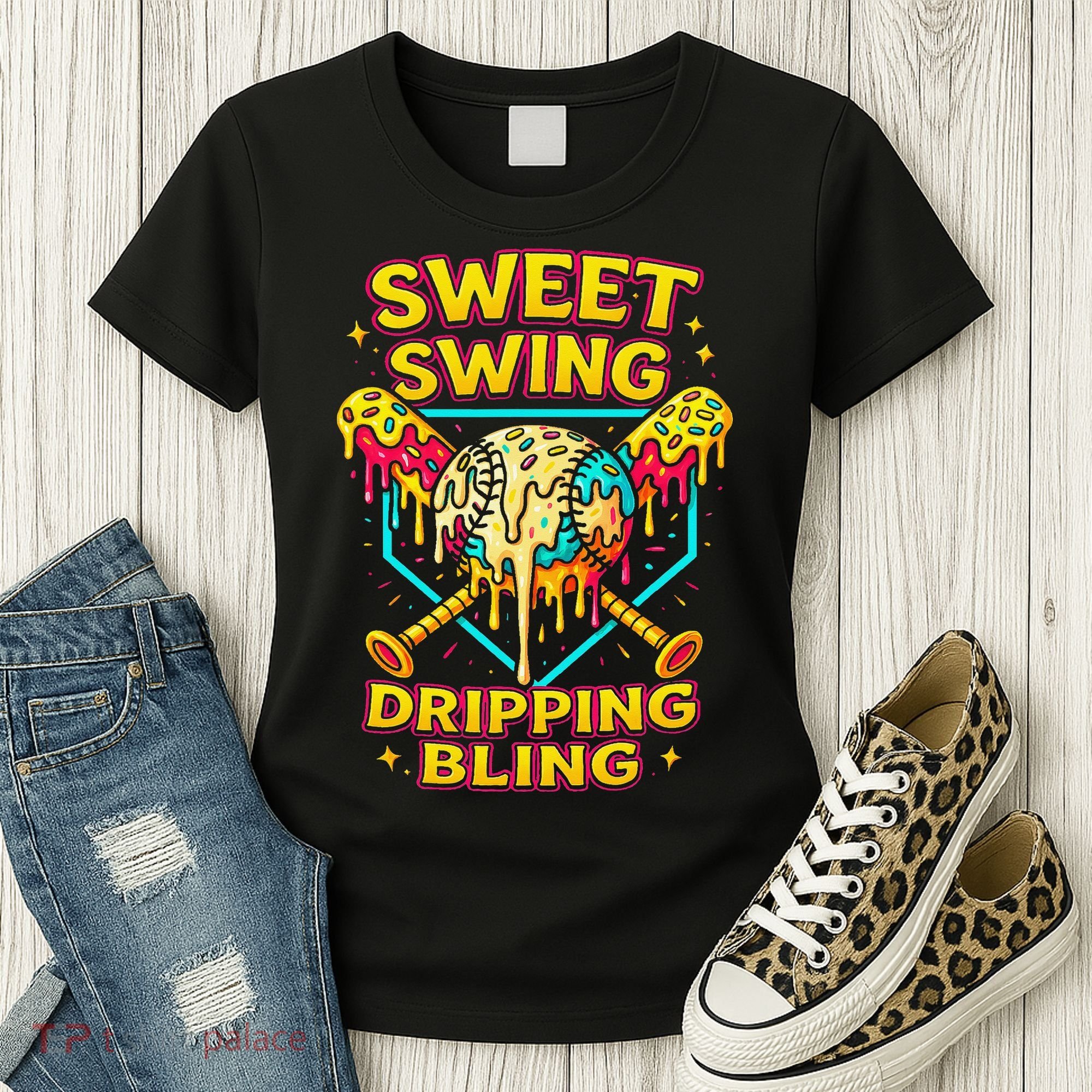 Sweet Swing Dripping Bling Baseball Women's T-Shirt