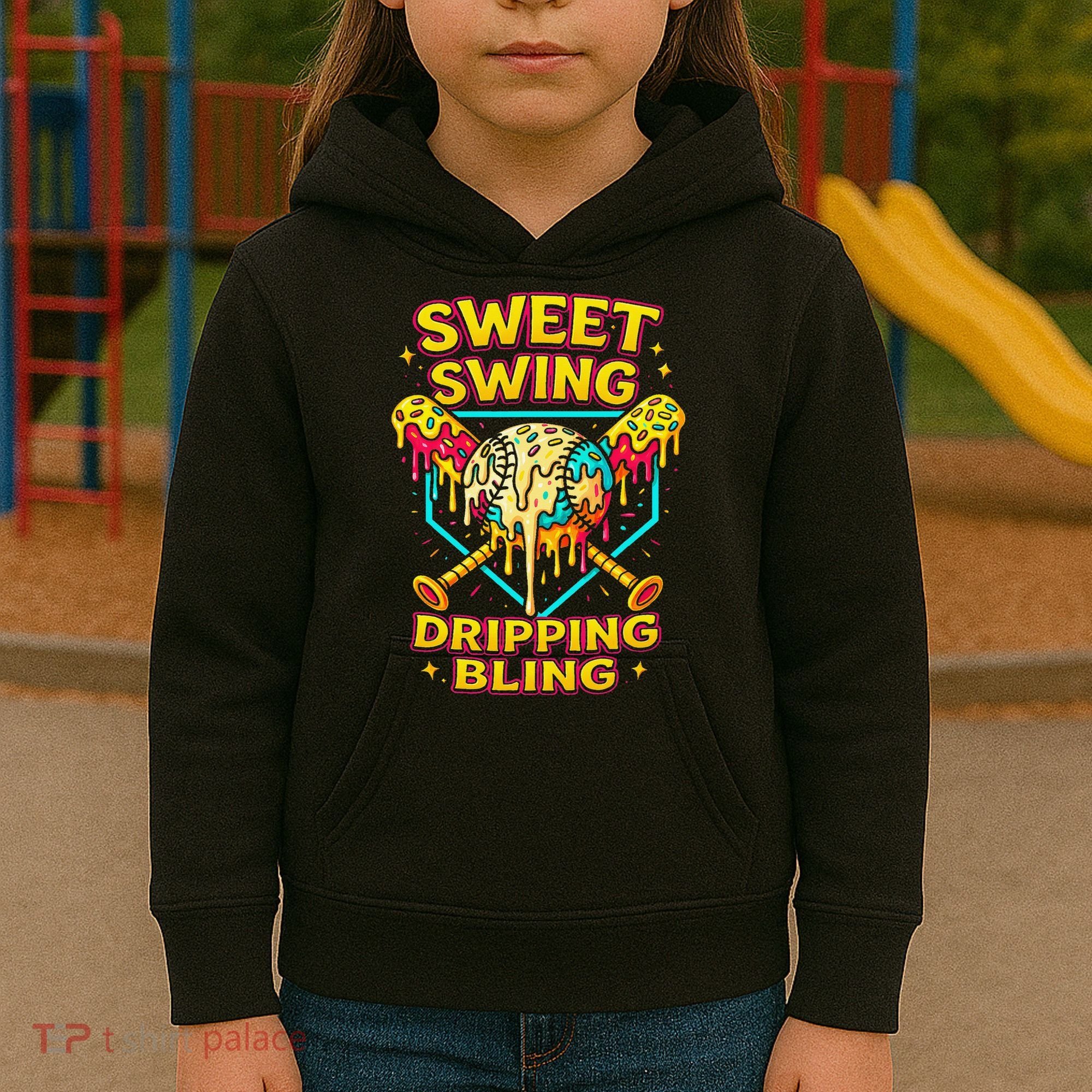 Sweet Swing Dripping Bling Baseball Kids Hoodie