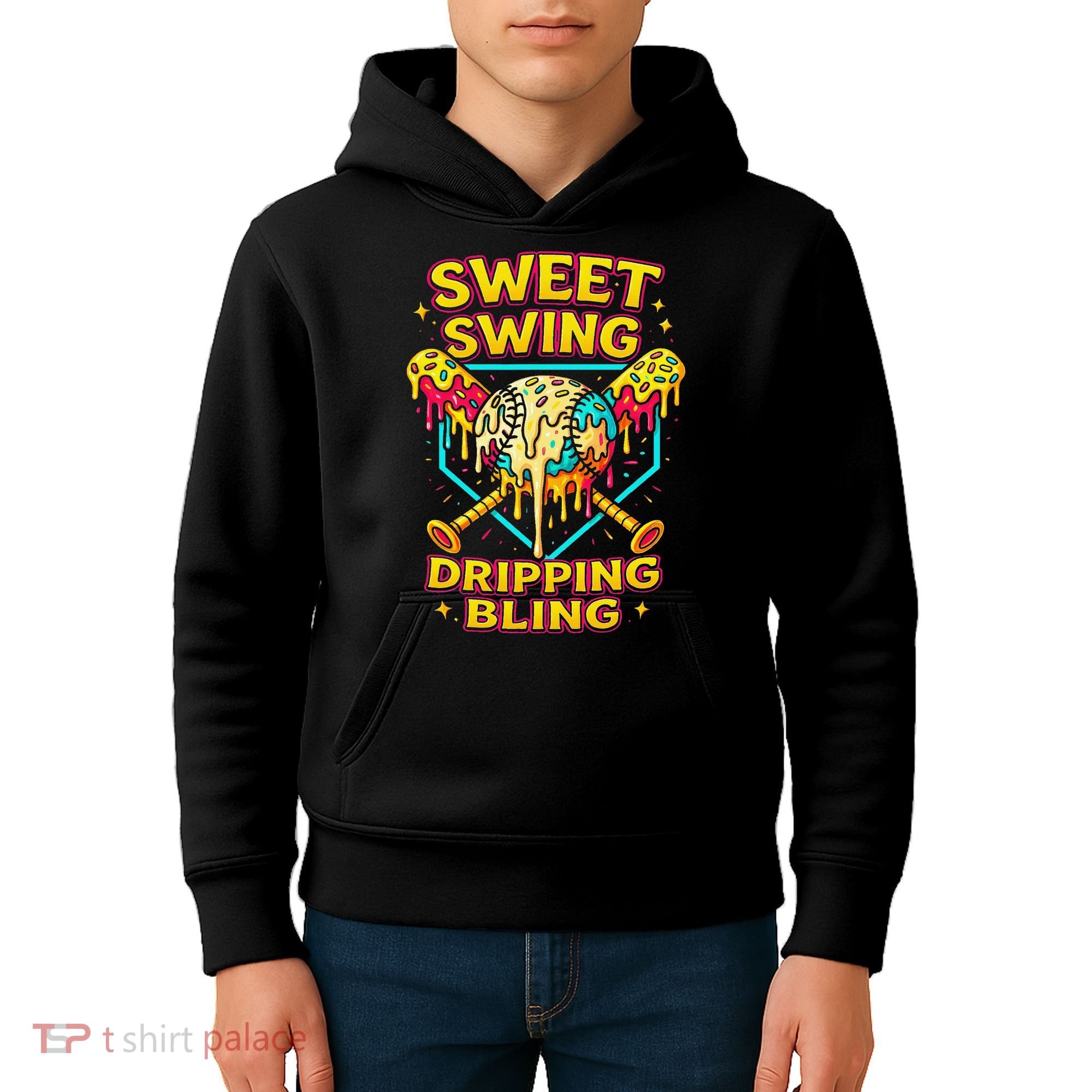 Sweet Swing Dripping Bling Baseball Kids Hoodie