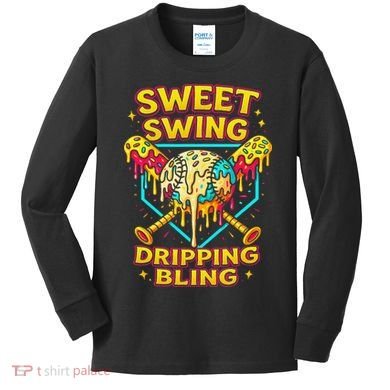 Sweet Swing Dripping Bling Baseball Kids Long Sleeve Shirt