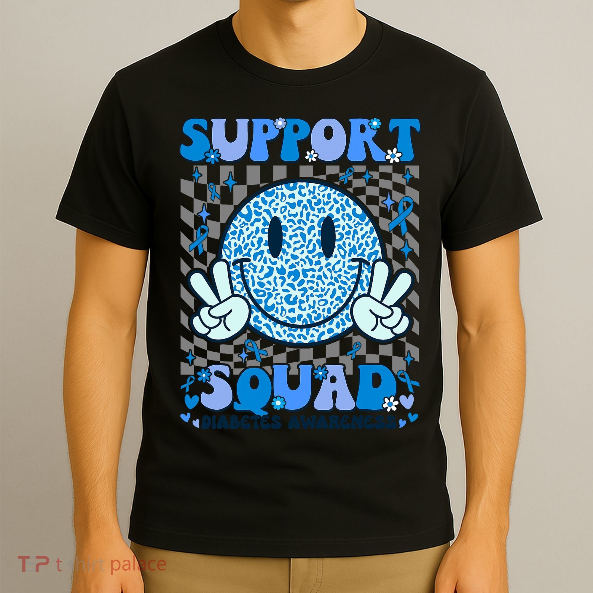 Support Squad Diabetes Awareness Blue Smile T1d Type 1 T-Shirt