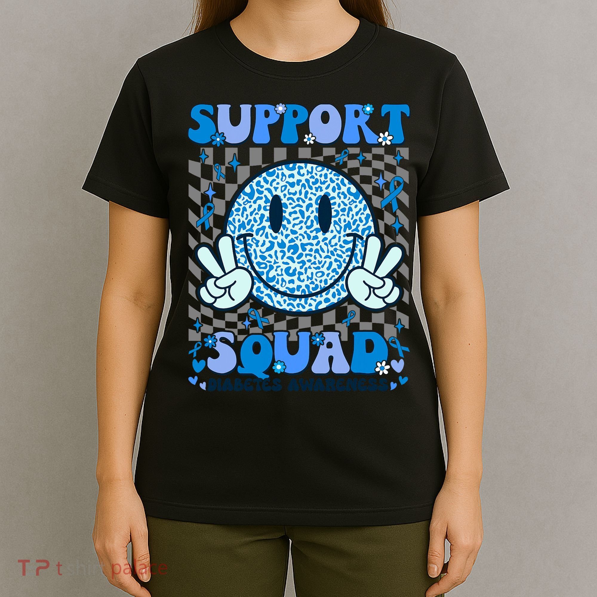 Support Squad Diabetes Awareness Blue Smile T1d Type 1 T-Shirt