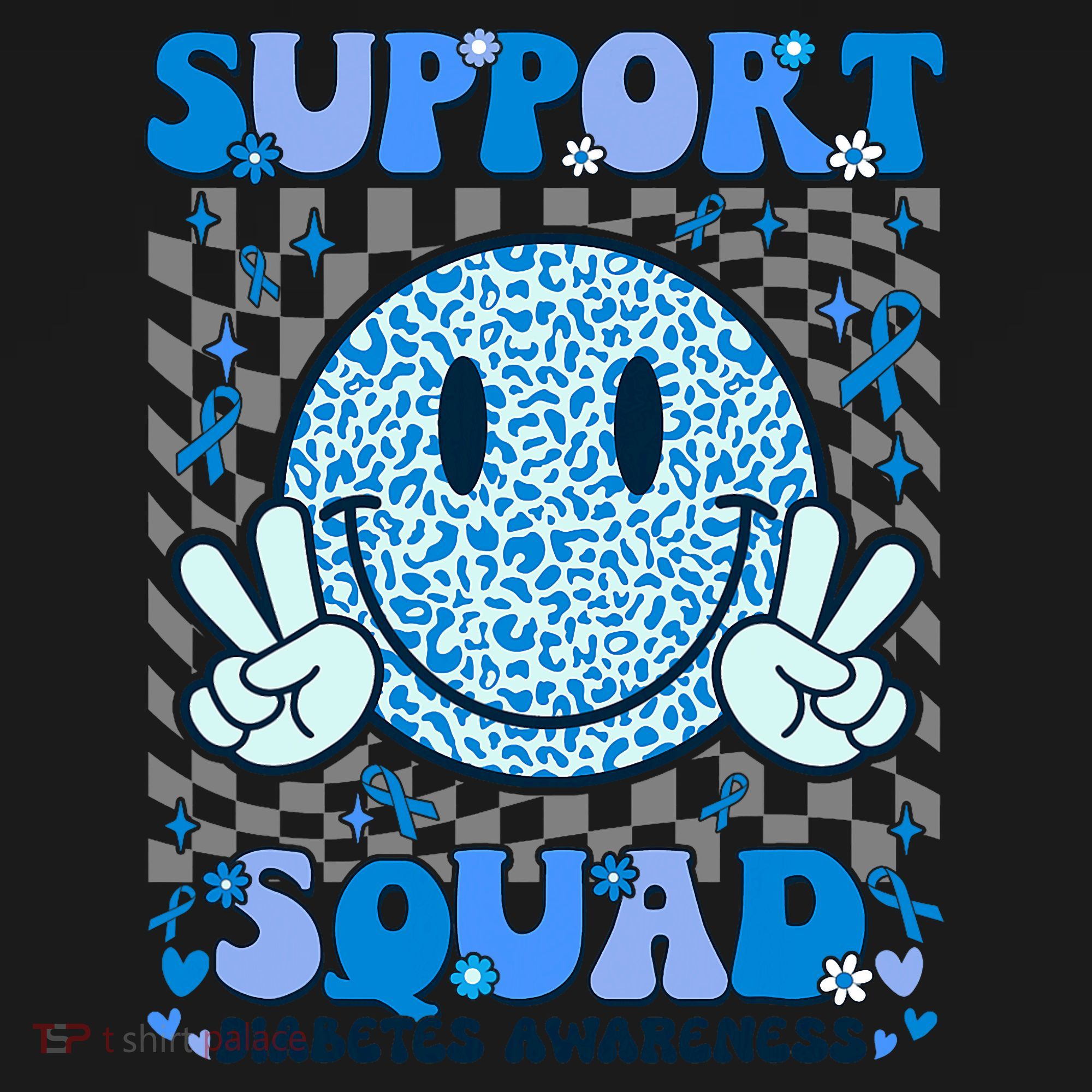 Support Squad Diabetes Awareness Blue Smile T1d Type 1 T-Shirt