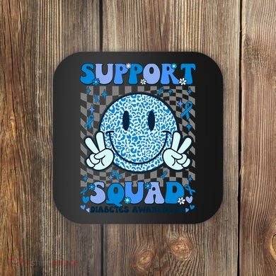 Support Squad Diabetes Awareness Blue Smile T1d Type 1 Coaster