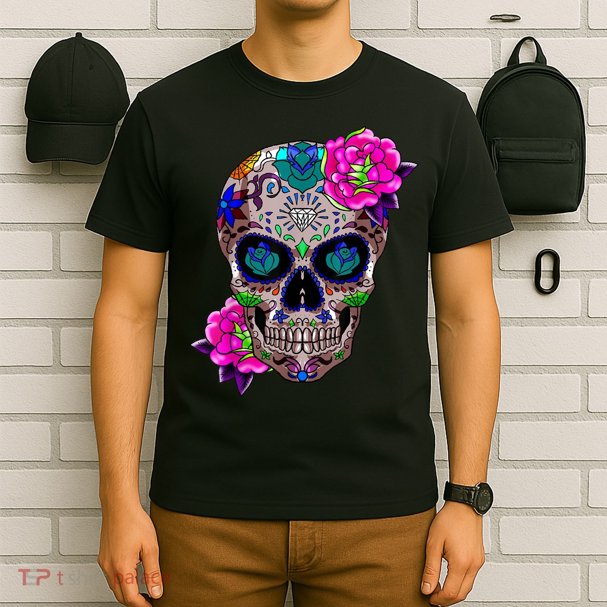 Sugar Skull Day Of The Dead Cool Bone Head Skulls Gift Idea T-Shirt