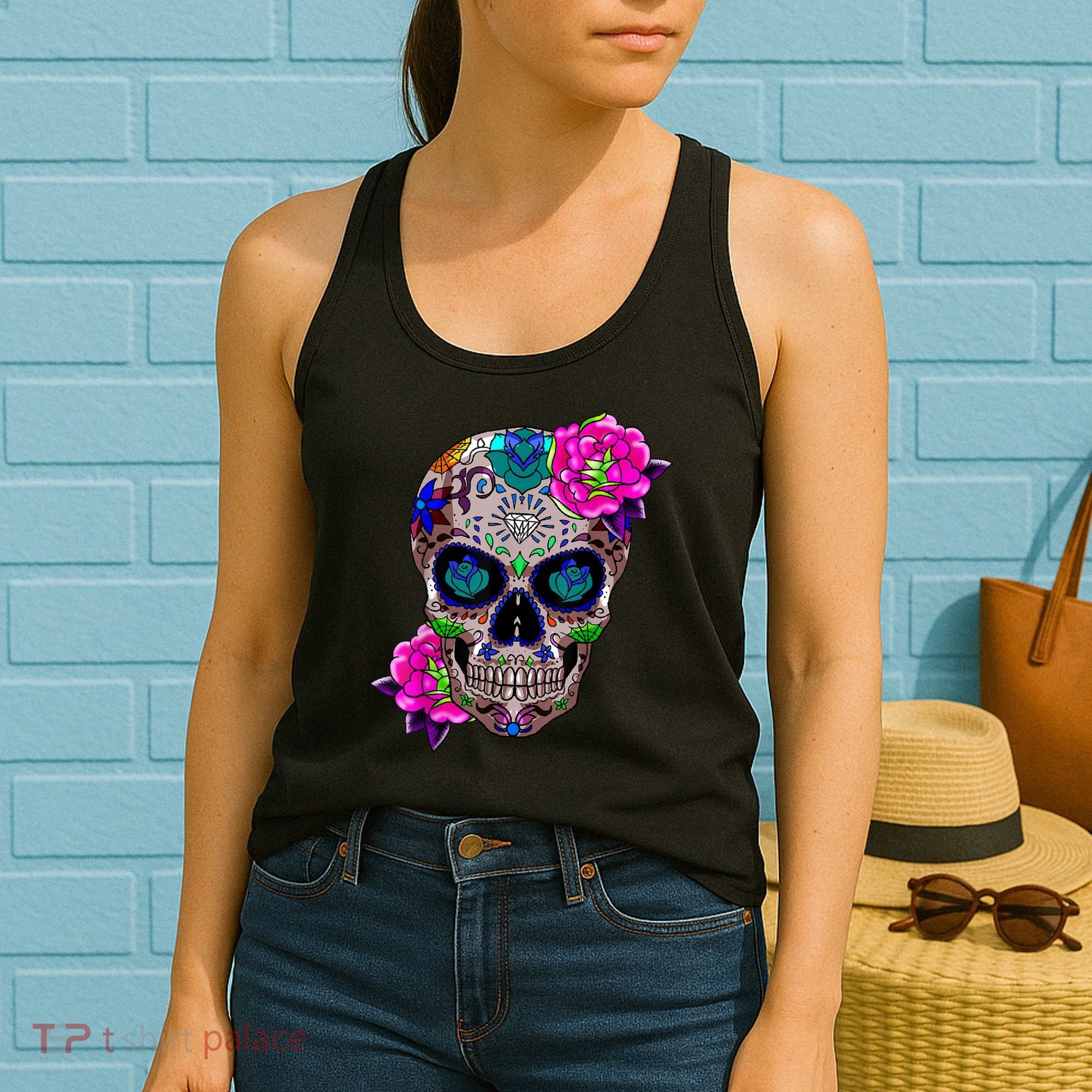 Sugar Skull Day Of The Dead Cool Bone Head Skulls Gift Idea Women's Tank Top