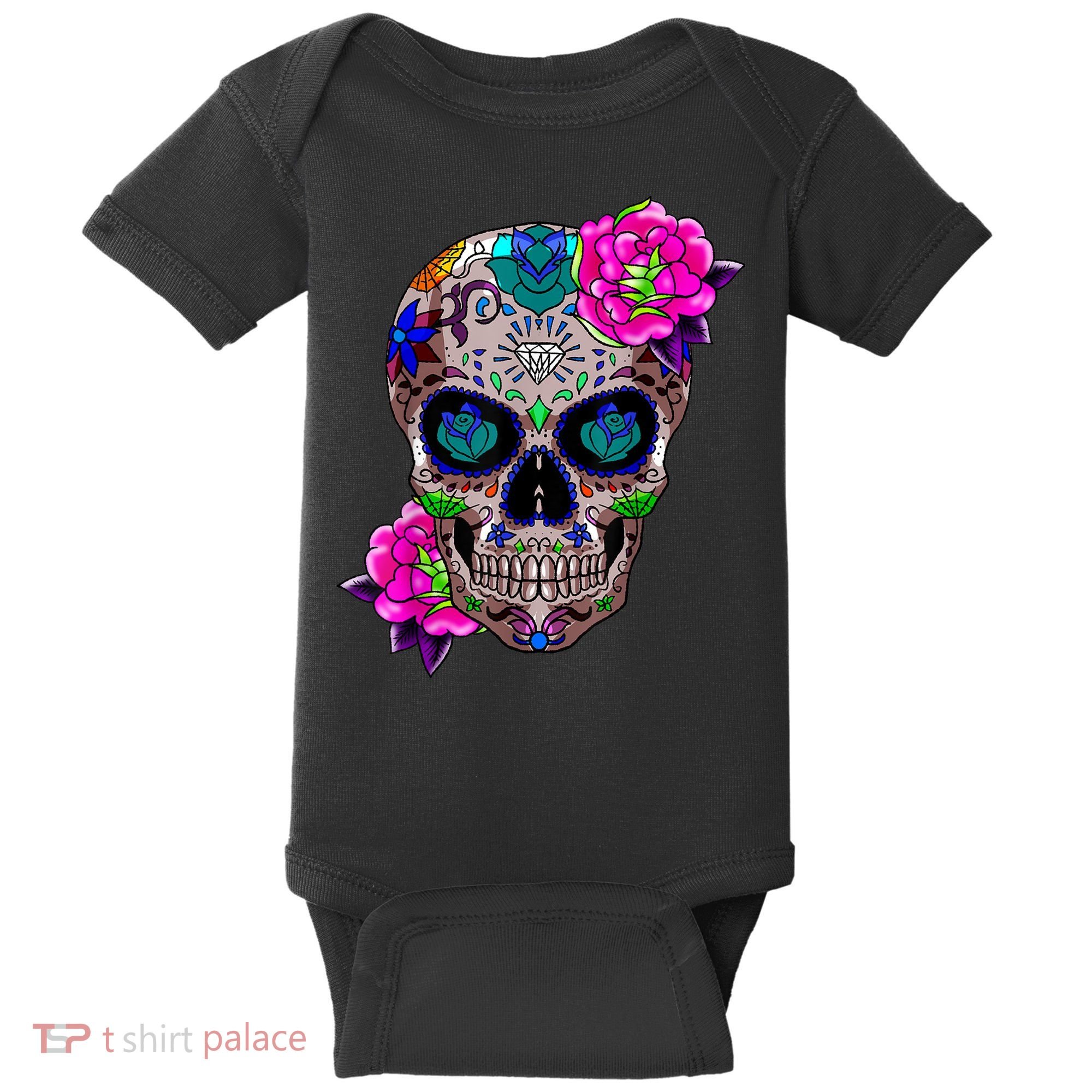 Sugar Skull Day Of The Dead Cool Bone Head Skulls Gift Idea Baby Bodysuit
