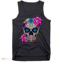 Sugar Skull Day Of The Dead Cool Bone Head Skulls Gift Idea Tank Top thumb 0