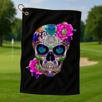 Sugar Skull Day Of The Dead Cool Bone Head Skulls Gift Idea Golf Towel thumb 1