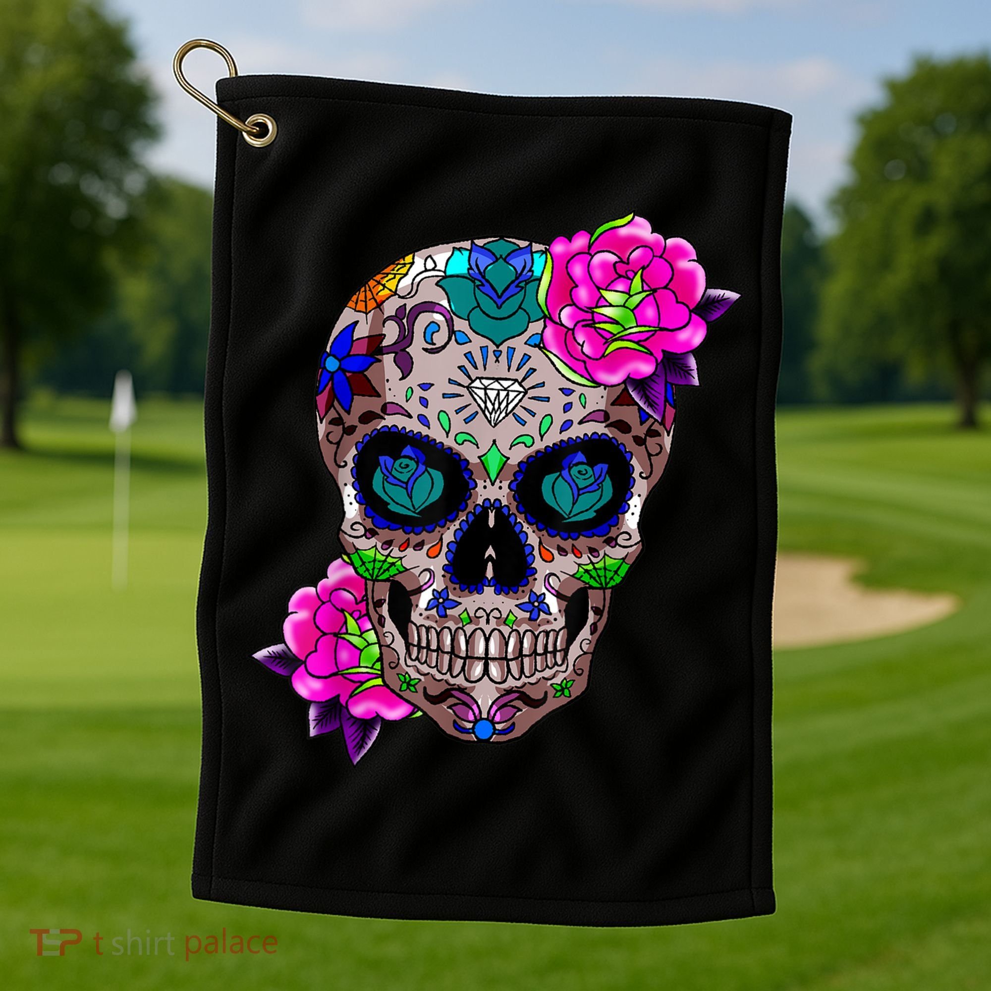 Sugar Skull Day Of The Dead Cool Bone Head Skulls Gift Idea Golf Towel