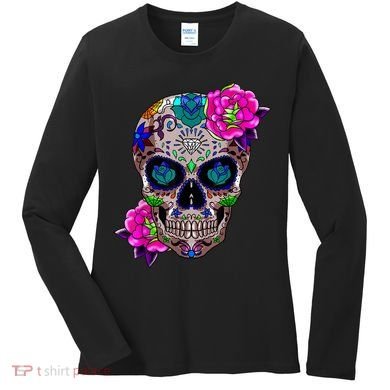 Sugar Skull Day Of The Dead Cool Bone Head Skulls Gift Idea Women's Long Sleeve Shirt