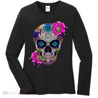 Sugar Skull Day Of The Dead Cool Bone Head Skulls Gift Idea Women's Long Sleeve Shirt thumb 0