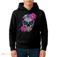 Sugar Skull Day Of The Dead Cool Bone Head Skulls Gift Idea Kids Hoodie thumb 4