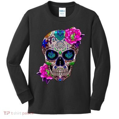Sugar Skull Day Of The Dead Cool Bone Head Skulls Gift Idea Kids Long Sleeve Shirt
