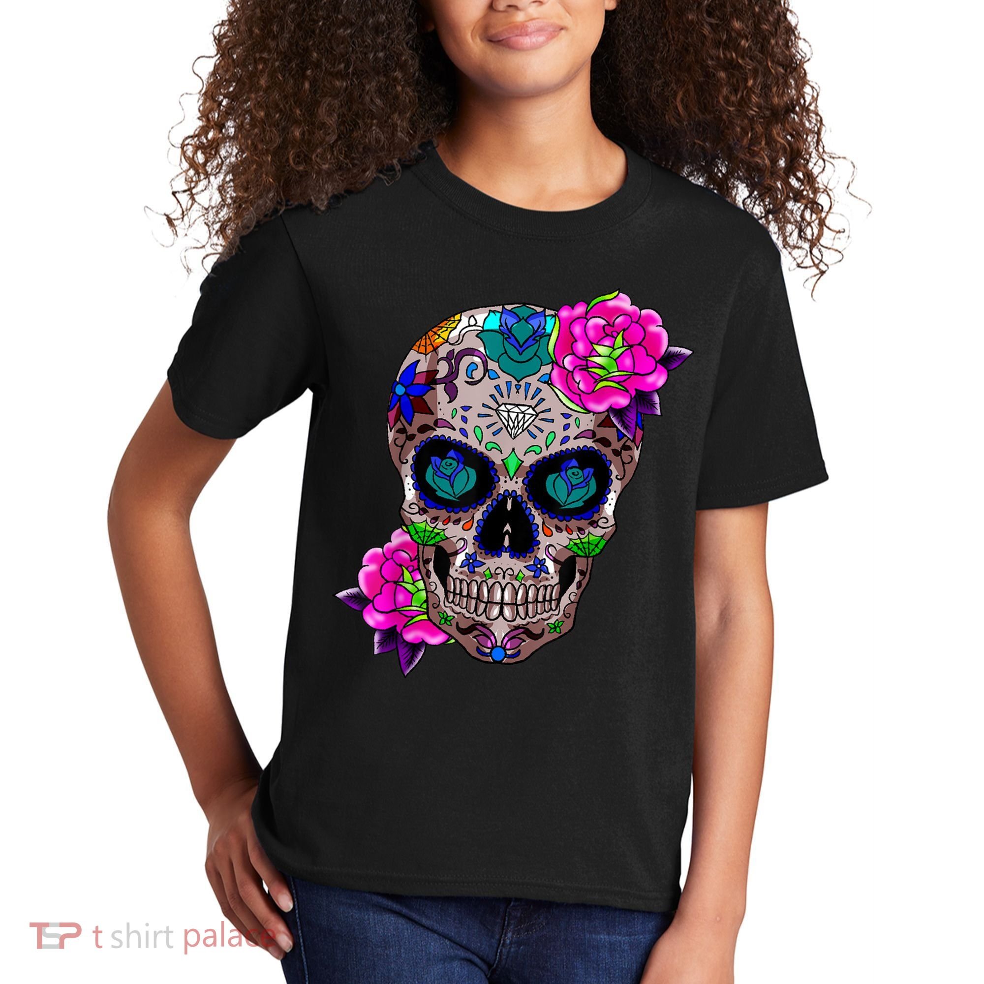 Sugar Skull Day Of The Dead Cool Bone Head Skulls Gift Idea Kids T-Shirt