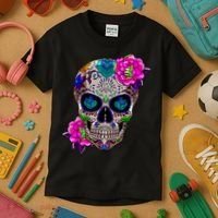 Sugar Skull Day Of The Dead Cool Bone Head Skulls Gift Idea Kids T-Shirt thumb 3
