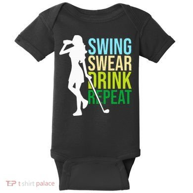 Swing Swear Drink Repeat Love Golf Baby Bodysuit