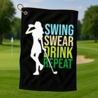 Swing Swear Drink Repeat Love Golf Golf Towel thumb 1